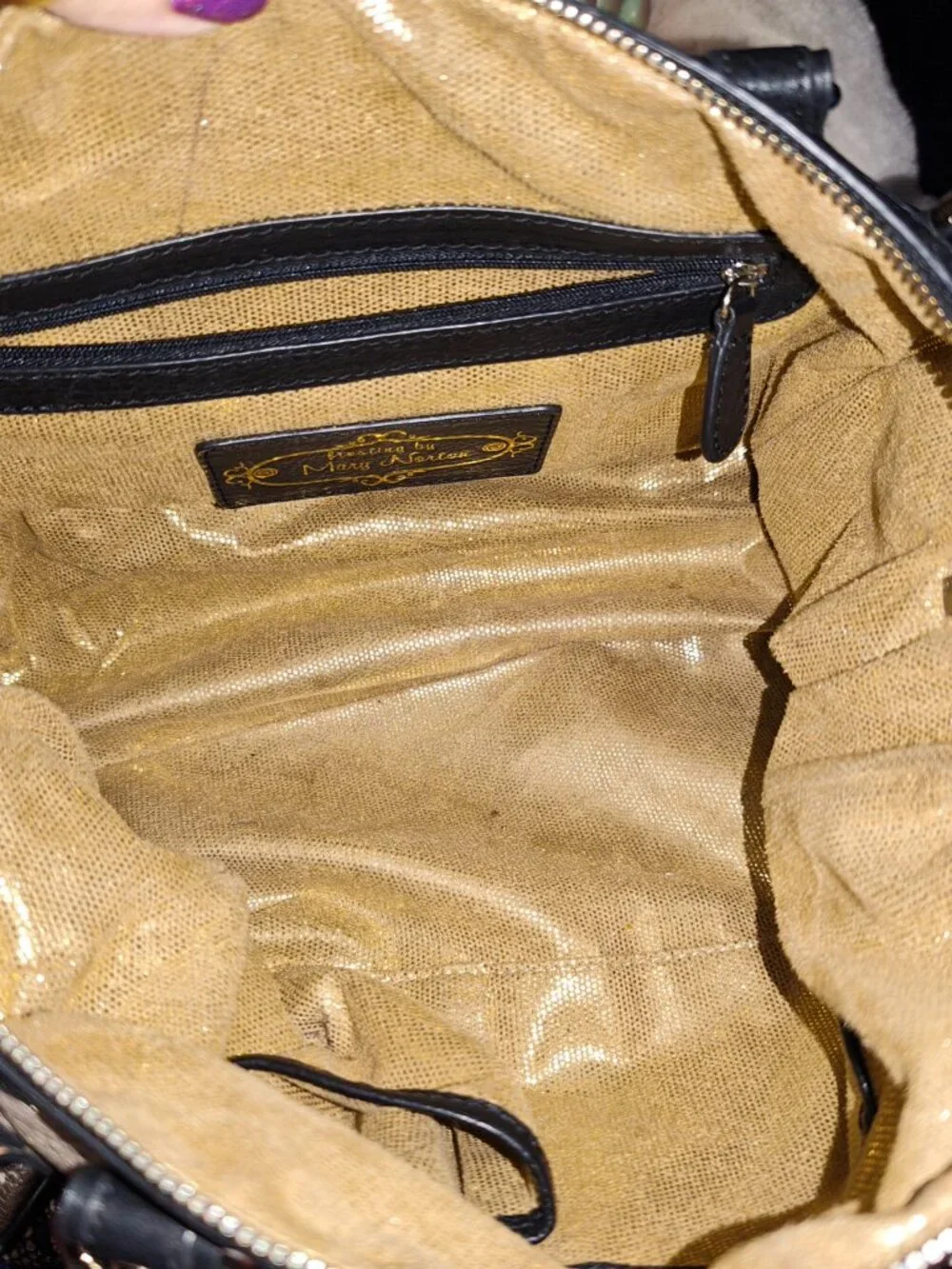 Frosting by Mary Norton Gold Leather and Lace Barrel Bag & Patricia Nash Wallet